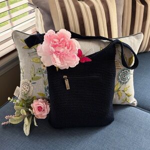 The Sak Chic Navy Blue Knit Crochet Crossbody Shoulder Bag